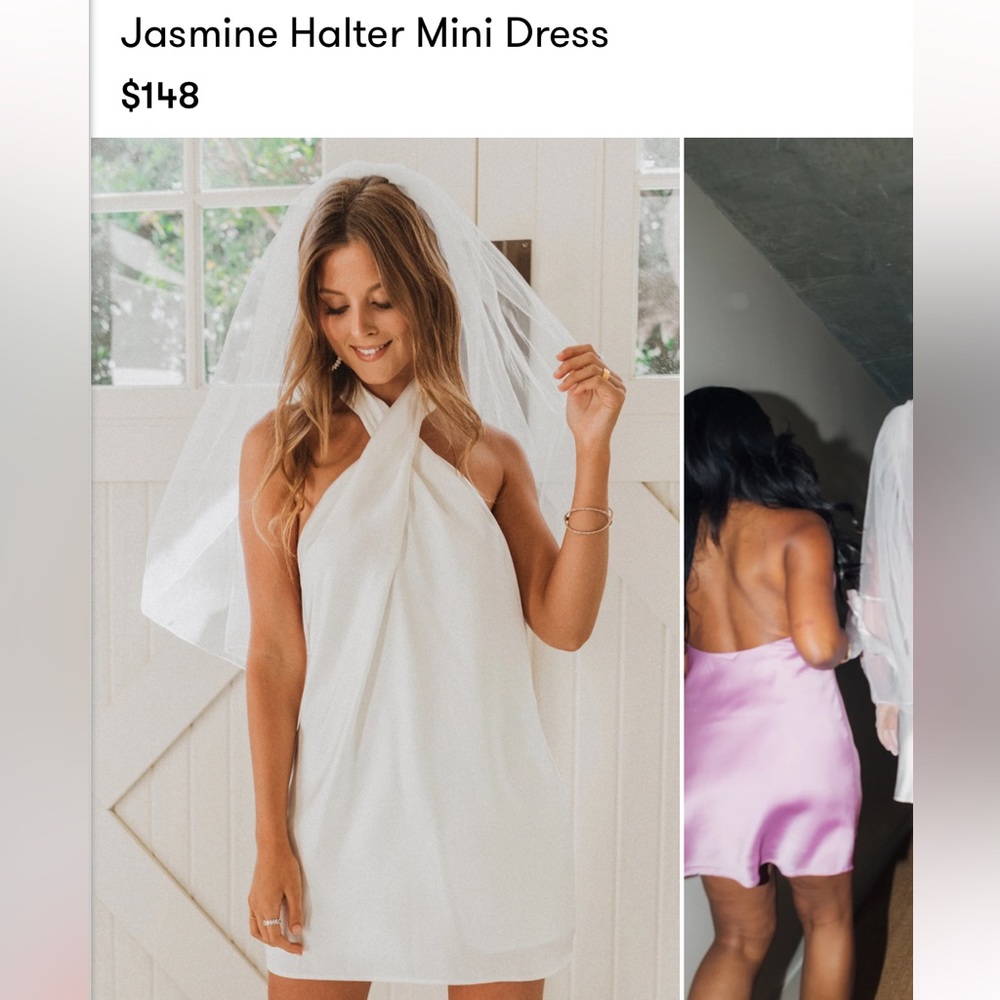 Show Me Your Mumu Jasmine Halter Mini - Ivory Luxe Satin Dress - M